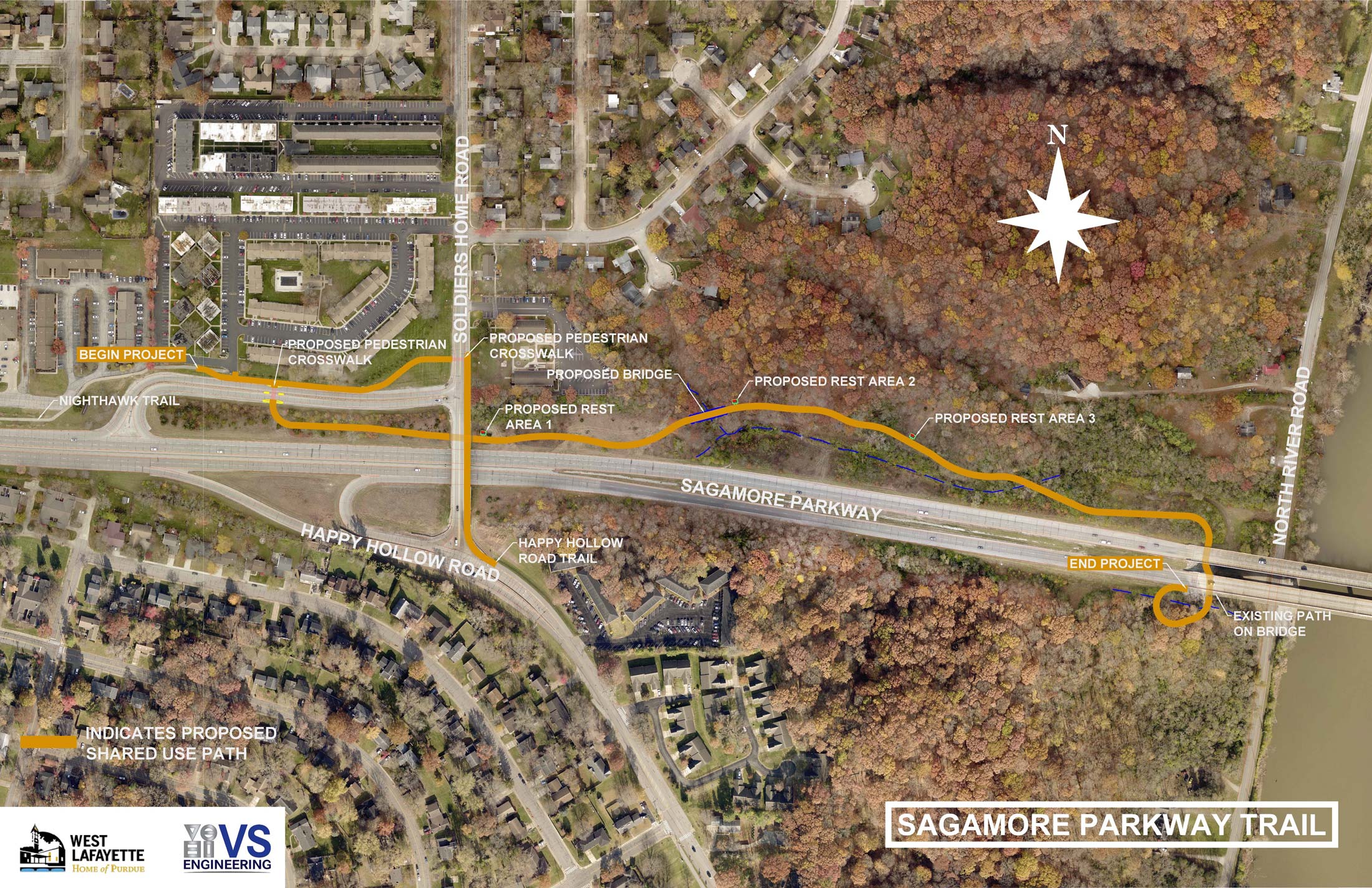 Map view of Sagamore Parkway Trail Project